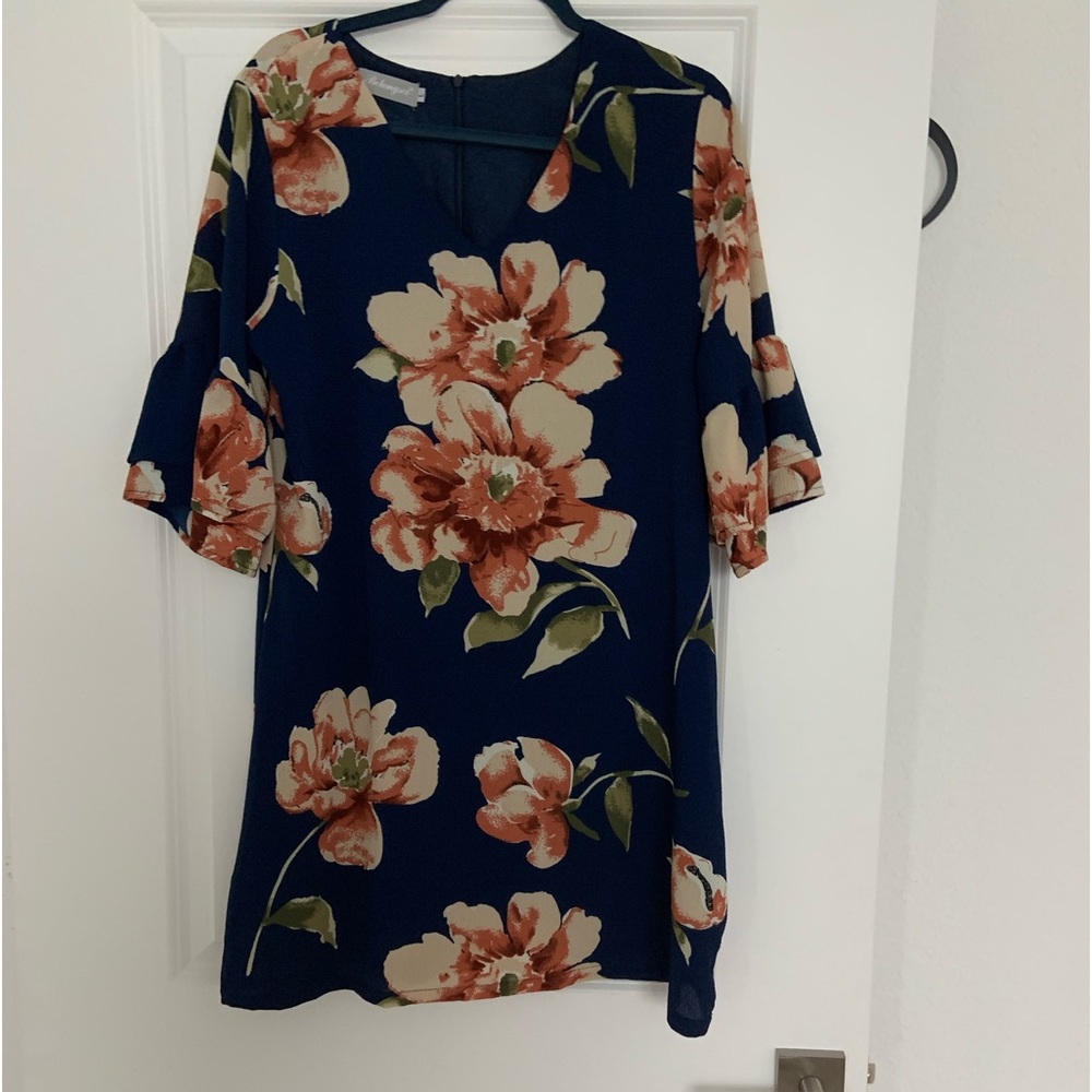 Belongsci Floral Flutter Sleeve Dress.  size L